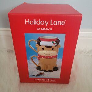 Holiday Lane Reindeer Set of 2 Stacked Mugs